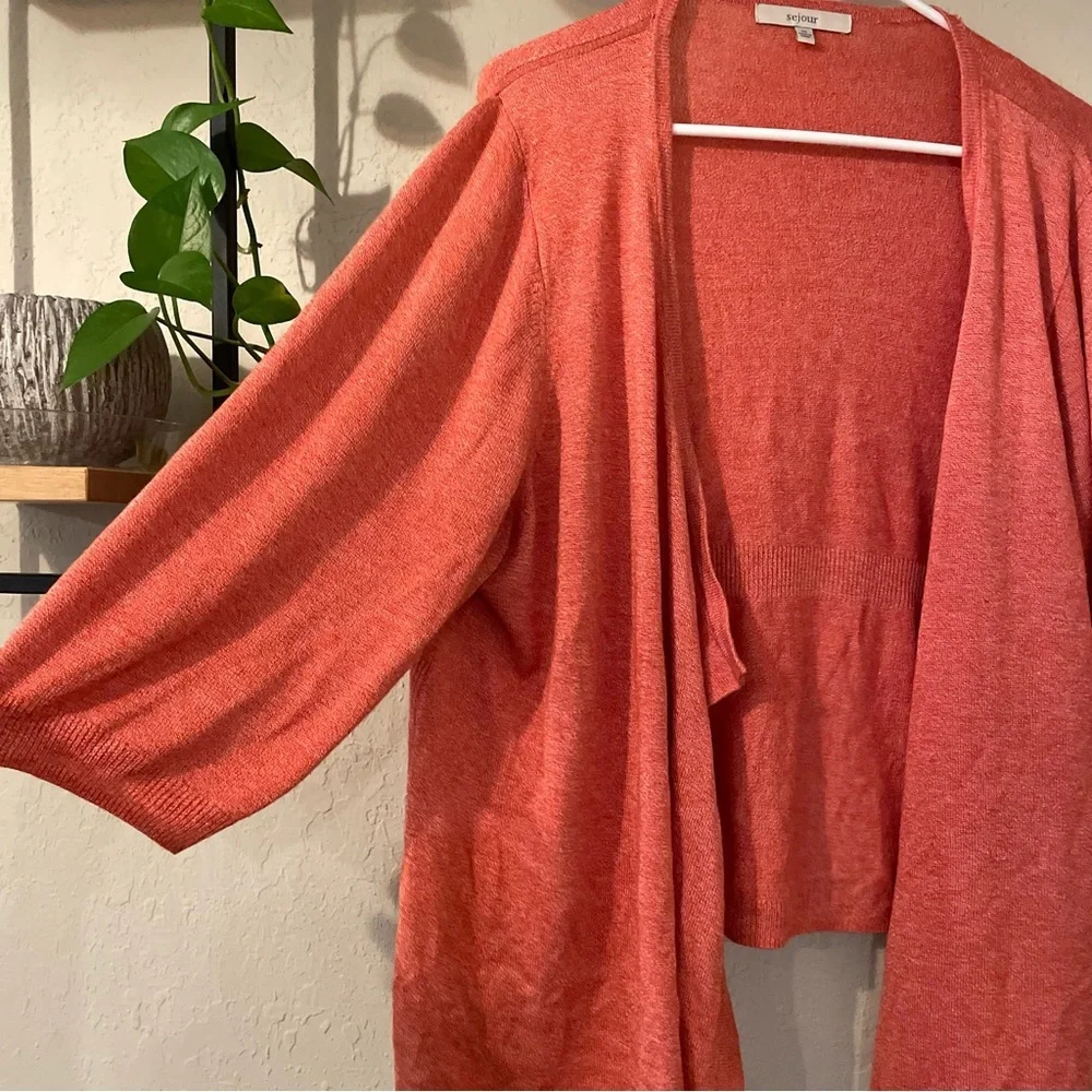Sejour Orange Open Front Waterfall Front Cardigan - Picture 2 of 5